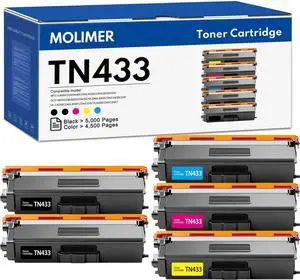 TN433 TN-433 Toner Cartridges 5-Pack : High Yield TN431 TN-431 433 Compatible for Brother TN-433BK HL-L8260CDW HL-L8360CDW MFC-L8610CDW MFC-L8900CDW HL-L9310CDW Printer