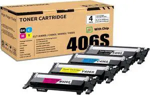 4 Pack BK/C/M/Y CLT-K406S C406S M406S Y406S Toner Cartridge, Compatible for Samsung CLP-365 365W 360 Xpress C410W Printer