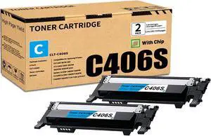 2 Pack CLT-C406S Cyan Toner Cartridge, Compatible for Samsung CLT-C406S CLT-C406S Toner Replacement for CLP-365 365W 360 Xpress C410W C460W C460FW C46x CLX-3300 3305 3305W 3305FW 3305FN 330x Printer
