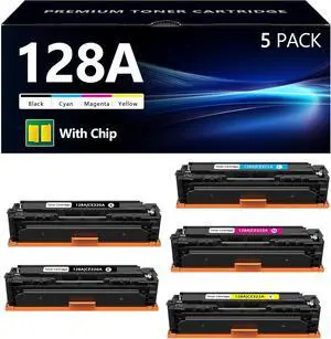 128A Toner Cartridges 5 Pack Replacement for HP 128A Toner CE320A CE321A CE322A CE323A Work with Pro CP1525n CP1525nw CM1415fn CM1415fnw Printer (2BK/1C/1M/1Y)