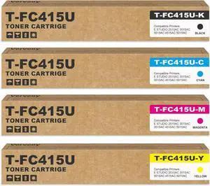 T-FC415U T-FC415U-K T-FC415U-C T-FC415U-M T-FC415U-Y Toner Cartridge Replacement for Toshiba T-FC415U T-FC415U-K Toner for E-Studio 2515AC 3015AC 3515AC 4515AC 5015AC Printer (4-Pack, BK/C/M/Y)