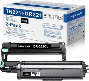 1 Pack TN221 Black Toner Cartridge and 1 Pack DR221CL Black Drum Unit Replacement for Brother TN-221 DR-221CL DR221 with MFC-9140CDN 9330CDW 9340CDW HL-3140CW HL-3170CDW Printer TN221 DR221CL