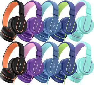 AILIHEN Kids Headphones Bulk 10-Pack for K-12 School Classroom, On-Ear Wired Headset with Microphone for Students Children with 93dB Volume Limited, 3.5mm Jack for Chromebooks Tablets Laptop Computer