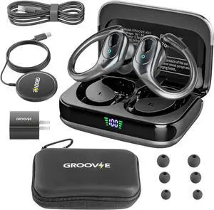 Groove Electronics 4-in-1 Wireless Earbuds w/Charging Case - 80 Hours Playtime Wireless Headphones Bluetooth 5.3 IPX7 Waterproof Noise Cancelling Earphones with LED Light Display | Phone Charging Pad