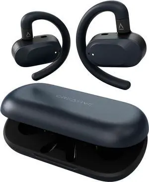 Creative Outlier Go Wireless Open-Ear Headphones with an Adjustable Fit and Ear Hooks, Up to 26 Hours Total Playtime, Dual Microphones, Bluetooth 5.4, IPX4 Water Resistant (Dark Blue)