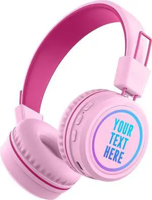 MEE audio KidJamz KJ55BT Personalized Bluetooth Wireless Safe Listening Headphones for Kids w/Custom LED-Backlit Design, Volume Limiter, Mic; Kids Headset for School/iPhone/iPad/Tablet (Pink)