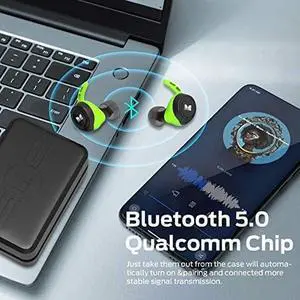 Monster Champion Wireless Earbuds, IPX8 Waterproof Sports Headphones with aptX Deep Bass, CVC 8.0 Call Noise Cancellation, Bluetooth 5.0, Type C Fast Charge, 100Hrs Charging Case