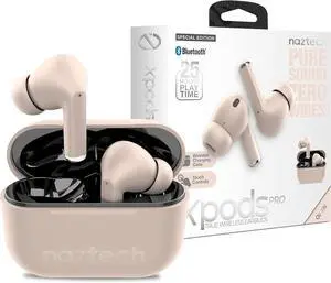 Naztech Xpods PRO - True Wireless Noise Cancelling Earbuds w/Touch Control, IPX4 Water-Resistant, HD Sound, Secure Fit for Sports, Gym Workouts & More, Includes Wireless Charging Case - Sandstone