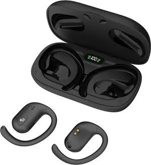 Aria+ Bluetooth Open-Ear Headphones with Microphone, True Wireless with Charging Case, Black