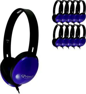 HamiltonBuhl Primo Stereo Headphones, Blue, 10 Pack
