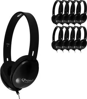 HamiltonBuhl Primo Stereo Headphones, Black, 10 Pack