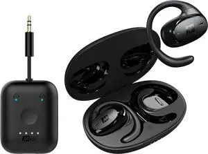 MEE audio Connect Air in-Flight Bluetooth Wireless Audio Transmitter Adapter and AirHooks Pro True Wireless Open Ear Sports Headphones Bluetooth Earbuds Bundle