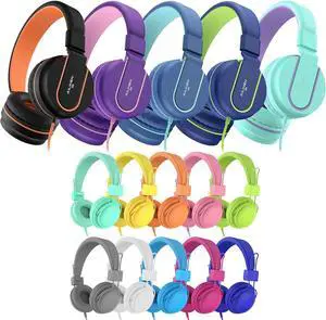 AILIHEN Kids Headphones Bulk 15-Pack for School Classroom K-12, On-Ear Wired Headsets with Microphone & Volume Limited, 3.5mm Jack for Chromebook, Computer, Laptop