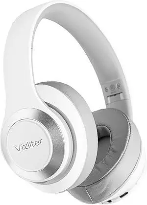 Vizliter Bluetooth Headphones, TWS Deep Bass Wireless Over-Ear Headset 5.3 with Built-in Mic LED Lights, Noise Cancelling Audio Earphones (White Grey)