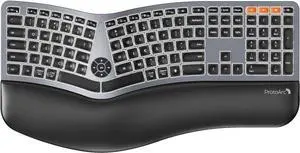 Backlit Bluetooth Ergonomic Keyboard, ProtoArc EK01 Plus Full Size Wireless Split Keyboard with Dual Bluetooth and USB, Cushioned Wrist Rest, Rechargeable for Windows/Mac/Android, Grey Black