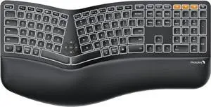 ProtoArc Backlit Bluetooth Ergonomic Keyboard, EK01 Plus Full Size Wireless Split Keyboard with Dual Bluetooth and USB, Cushioned Wrist Rest, Rechargeable, Compatible with Windows/Mac/Android, Black