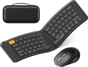 ProtoArc Ergonomic Foldable Keyboard Mouse, XKM03 Portable Folding Bluetooth Keyboard Mouse Combo for Business and Travel, Split Design, 3 Bluetooth, Rechargeable, for iPad, Tablet, iPhone, Laptop