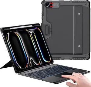 Nillkin iPad Pro 13 inch Case with Keyboard M4 2024, Slide Camera Cover, iPad Pro 13 Case with Pencil Holder and 7 Colors Backlit Wireless Detachable Keyboard, Multi-Touch Trackpad