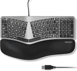 Macally Wired Ergonomic Keyboard for Mac - Compatible Backlit Apple Keyboard with Wrist Rest (Curved for Comfort) for MacBook Pro/Air, iMac, Mac mini