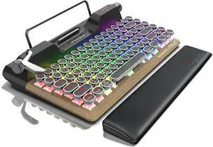 7KEYS Retro Typewriter Mechanical Gaming Keyboard, Vintage Style Computer Keyboard with Round Keycaps, Wireless Bluetooth5.0 and Wired/2.4G, True RGB Backlight, Compatible with PC/Laptop/Tablet/Phone