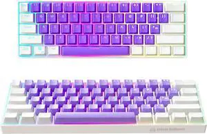 KRAKEN KEYBOARDS Pro 60 Percent Keyboard 60% Gaming Keyboard Mechanical - White & Purple - HOT SWAPPABLE - for Gaming On PC, Xbox, PlayStation & MAC (Purple Cloud | Silver Switches)