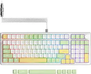 AJAZZ AK992 Wireless Gaming Keyboard,2 in 1 Custom Coiled Cable,Illuminated RGB Hot Swappable Wireless Keyboard, Rechargeable 2.4G/BT5.0/Wired,PBT Keycaps Gasket Mount Knob for PC/Mac/PS4(Blue Switch)