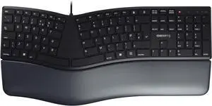 CHERRY KC 4500 Ergo Ergonomic Keyboard, UK Layout (QWERTY), Wired, Memory Foam Wrist Rest, Curved Keypad, Black