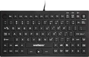 WetKeys Professional-Grade Mid-Size Rigid Silicone Washable Keyboard with Pointing-Device, Backlight and ON-Off Switch (USB) (Black) | KBWKRC89PB-BK