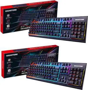 Gigastone 2 Pack RGB Gaming Keyboard, Brown Switch, RGB LED Rainbow Backlit Mechanical Keyboard, Precise Tactile Feedback, Full Anti-Ghosting, Full Size 104 Keys, Black