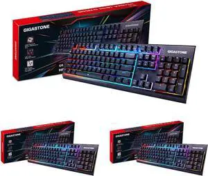 Gigastone Brown Switch Gaming Keyboard 3 Pack, RGB LED Rainbow Backlit Gaming Keyboard, Tactile Brown Switch, Precise Tactile Feedback, Full Anti-Ghosting, Full Size 104 Keys