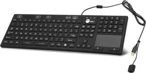 SIIG Wired Silicone Washable USB-A Keyboard with Touchpad, 110-key Layout, Industrial & Medical Grade, Dustproof, IP68 Compliant, 5 Levels Brightness, Silent & Quiet, Windows, Mac (JK-US0W11-S1)