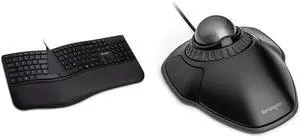 Kensington Pro Fit Ergonomic Wired Keyboard- Black (K75400US) & Orbit Trackball Mouse with Scroll Ring (K75327WW), Black-Grey
