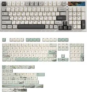 YUNZII YZ98 Gasket Mechanical Keyboard(White, Cocoa Cream V2 Switch),Spring Tea Keycap Cherry(Cherry Profile, Spring Tea)