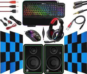 Ritz Gear RGB Gaming Kit I 4-in-1 LED Combo with Multimedia Keyboard, Optical Mouse, Mouse Pad & Headset with Adapter with CR3-X Bluetooth Monitors and 24 Pack Acoustic Soundproof Wedge Panels