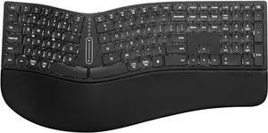 DeLUX Full Size Backlit Wireless Ergonomic Keyboard, Ultra-Thin Split Keyboard with Palm Rest, Touchable Volume Control, Bluetooth and 2.4G, Rechargeable, Natural Typing (GM909Ultra)