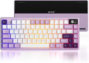 XVX K75 Pro 75% Gaming Keyboard,Aluminum Wireless Mechanical Keyboard with Display,BT/2.4G/Wired Hot Swap Pre-lubed Creamy Switch,TKL Gasket Mounted RGB, for Mac/Win, Purple