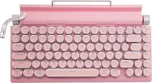 Typewriter Keyboard,Round Keycaps/White Backlit/Compact 75% Layout Keyboard for Windows/Mac/PC/Laptop (Pink)