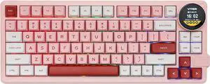 MechLands Feker K75 Lite Gasket Mechanical Keyboard with Screen and Knob, USB-C/BT5.0/2.4G Hot Swappable Creamy Wireless Gaming Keyboard with 5000mAh Battery, RGB Backlit for Win/Mac (Pink)
