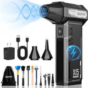Compressed Air Duster - 180 000 RPM Electric Air Duster - with Brushless Motor 3-Gear Adjustable Air Duster - for Keyboard PC Car Air Bed and Home Cleaning (X15) (Black)