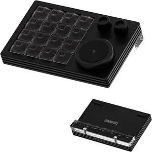 Macro Pad,Programmable Designer Macro Keyboard, 16 Keys Triple Knob and Screen with Macro Keypad,One Handed Gaming Keyboard for iOS,Windows (Black)