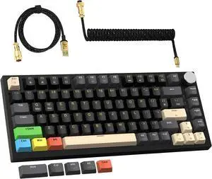 ATTACK SHARK K85 Rapid Trigger Gaming Keyboard with Coiled Cable, 82 Keys Wired Mechanical Keyboard, Magnetic Switch Actuation Point Adjustable, Gasket, PBT Keycaps, Knob, for DKS/MT/TGL/PC/Mac(Black)