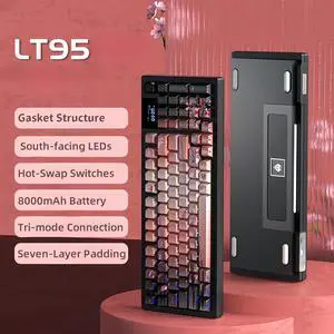 LT95 96% Wireless Mechanical Keyboard with Screen&Knob,Tri-Mode 2.4G/BT/USB-C Hot Swap Gasket Mount NKRO Custom Gaming Keyboard with RGB Backlit Software Support (Cherry Blossom)