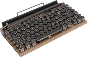 Retro Typewriter Keyboard, Typewriter Mechanical Gaming Keyboard with True RGB Backlit 83 Keys Metal Round Retro Vintage Gaming Keyboard for PC Computer Desktop (Wood