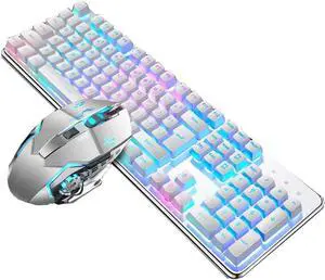 LED Wired Keyboard,Keyboard Computer Ergonomic, Mechanical Keyboard and Mouse, USB Wired Keyboard and Mouse with Fourth Gear DPI for Game Or Office (Color : White+Mouse)