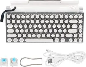 Mechanical Keyboard, Blue Switch Retro Round Keycap Typewriter Mechanical Keyboard for Tablet (White)