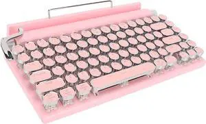 Typewriter Keyboard, Typewriter Style Mechanical Gaming Keyboard, 83 Keys Blue Switch Retro Punk Keyboard with RGB Backlit, Retro Keycap Keyboard (Pink)