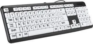 Elderly Keyboard 104 Keys Layout Keyboard Large Font Print USB Wired Keyboard Standard Full Size Computer Keyboard for Old People Black(1.35M Cable)