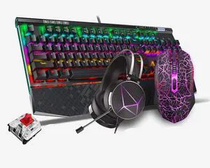 Mechanical Keyboard Mouse Headset Kit Gaming Mouse & Headphones and Wrist Rest for Windows PC Gamers/Computer Desktop (Color : A-Red Shaft)