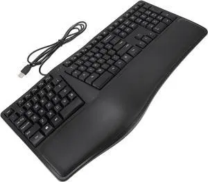 Ergonomic Wired Keyboard with 110 Keys, 1.5m Cable Comfortable Palm Rest Quiet USB 2.0 Keyboard for Laptop