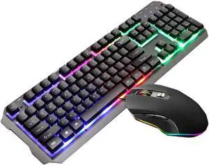 White Wired Keyboard and Mouse Set with Backlight Gaming Keyboard and Mouse Mechanical Keyboard USB External for Windows, Laptop Desktop Computer Desktop PC (Color : Black)